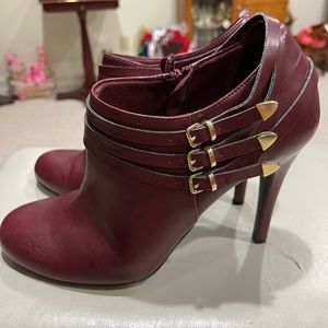 FIONI Clothing Wine Ankle Boots with Gold Buckles